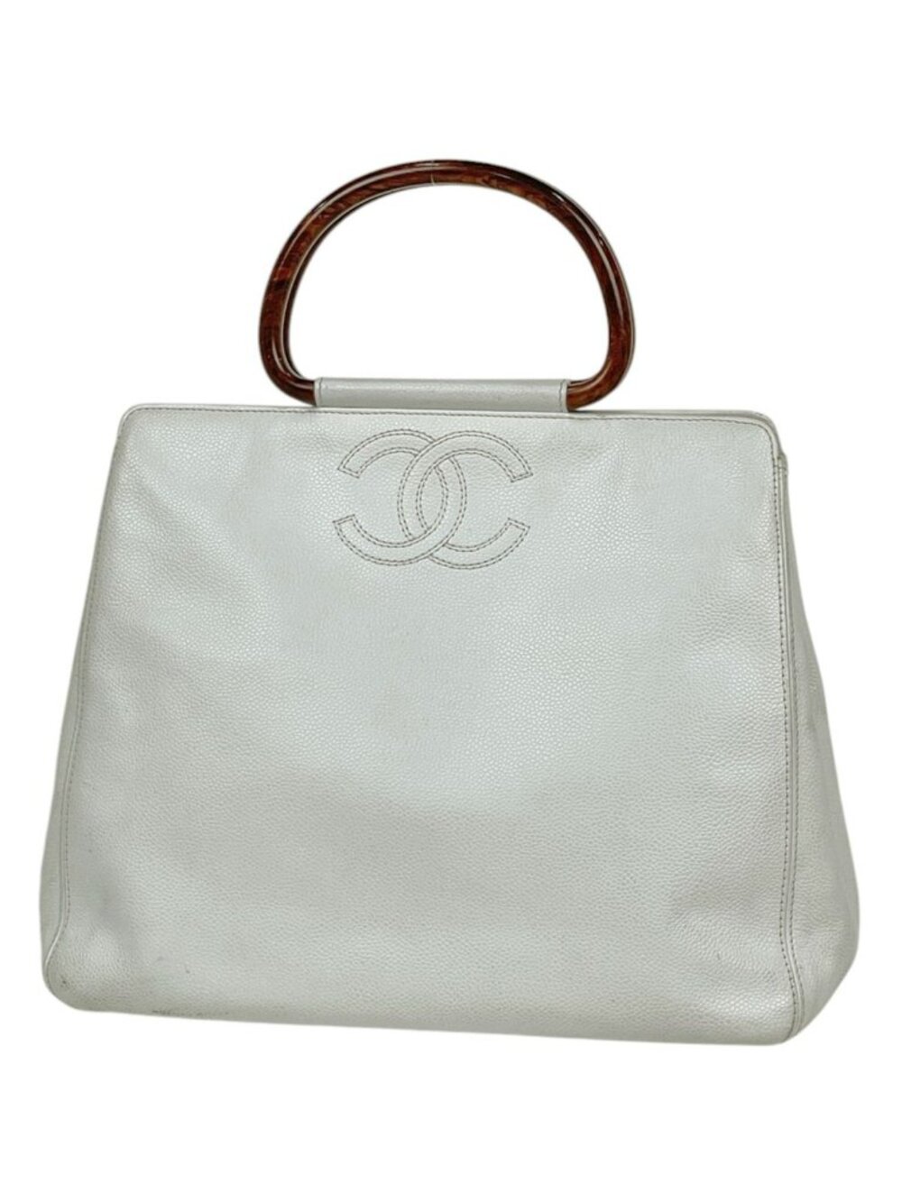 Chanel Handbag CC Logo Tote Caviar Leather White